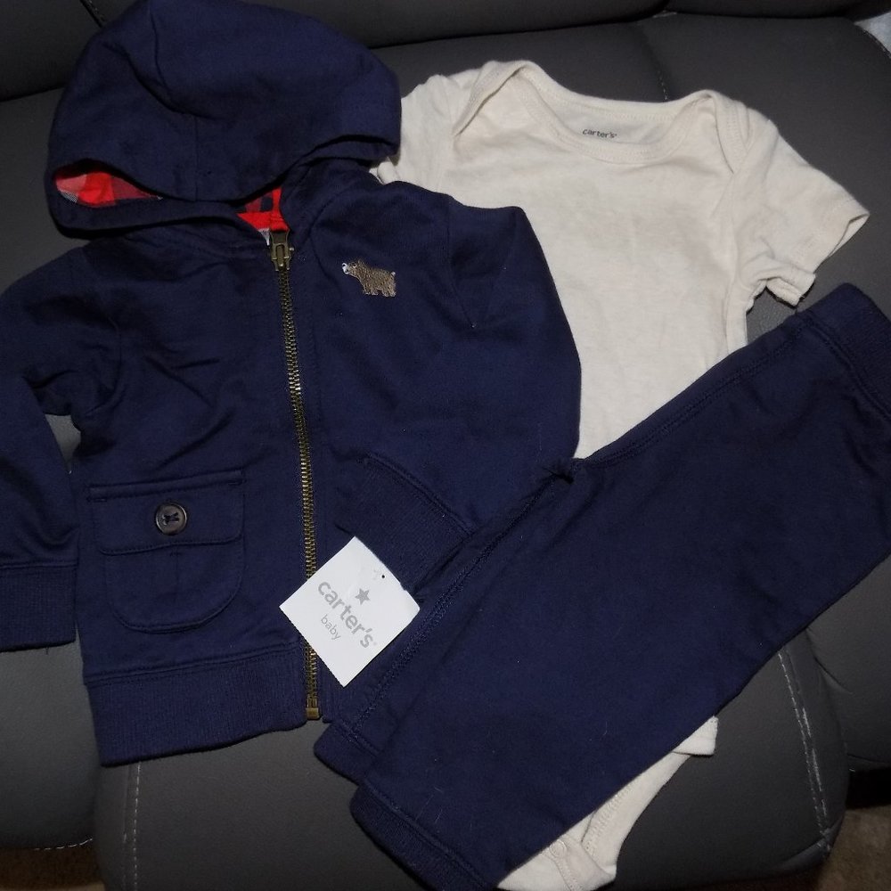 Carter's 3pc Fall Layette Set Navy Blue Size 6 Mon